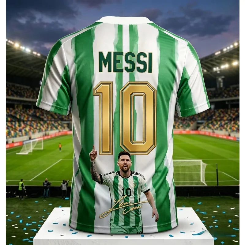 Messi #10 Argentina Football Jersey Blue White Striped 3D Print Shirt Men Women Soccer World Match Fan Short Sleeve Tops