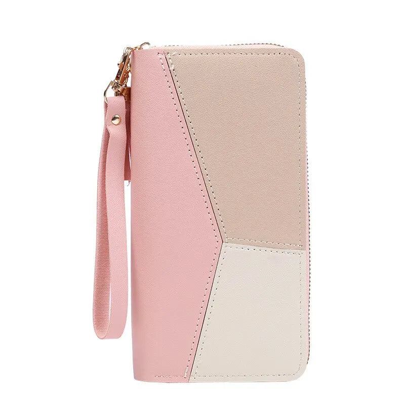 Women's Color Block Zip Wallet | Large PU Leather Card Holder & Coin Purse