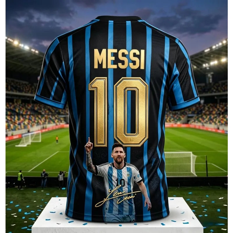 Messi #10 Argentina Football Jersey Blue White Striped 3D Print Shirt Men Women Soccer World Match Fan Short Sleeve Tops