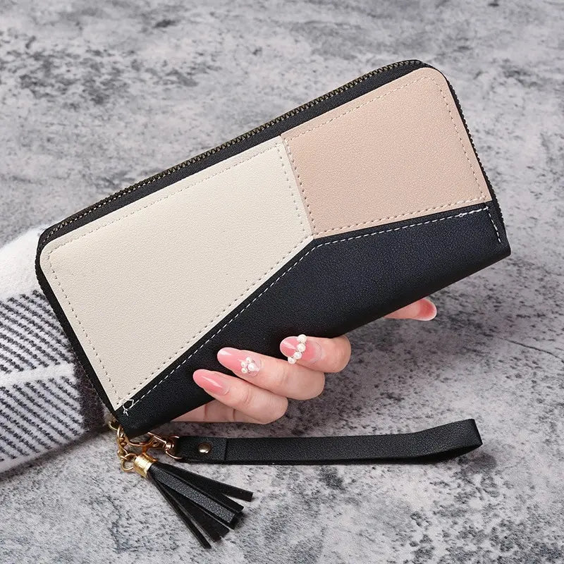 Women's Color Block Zip Wallet | Large PU Leather Card Holder & Coin Purse