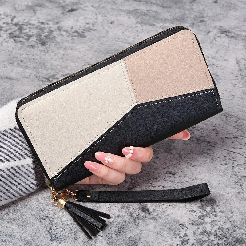 Women's Color Block Zip Wallet | Large PU Leather Card Holder & Coin Purse