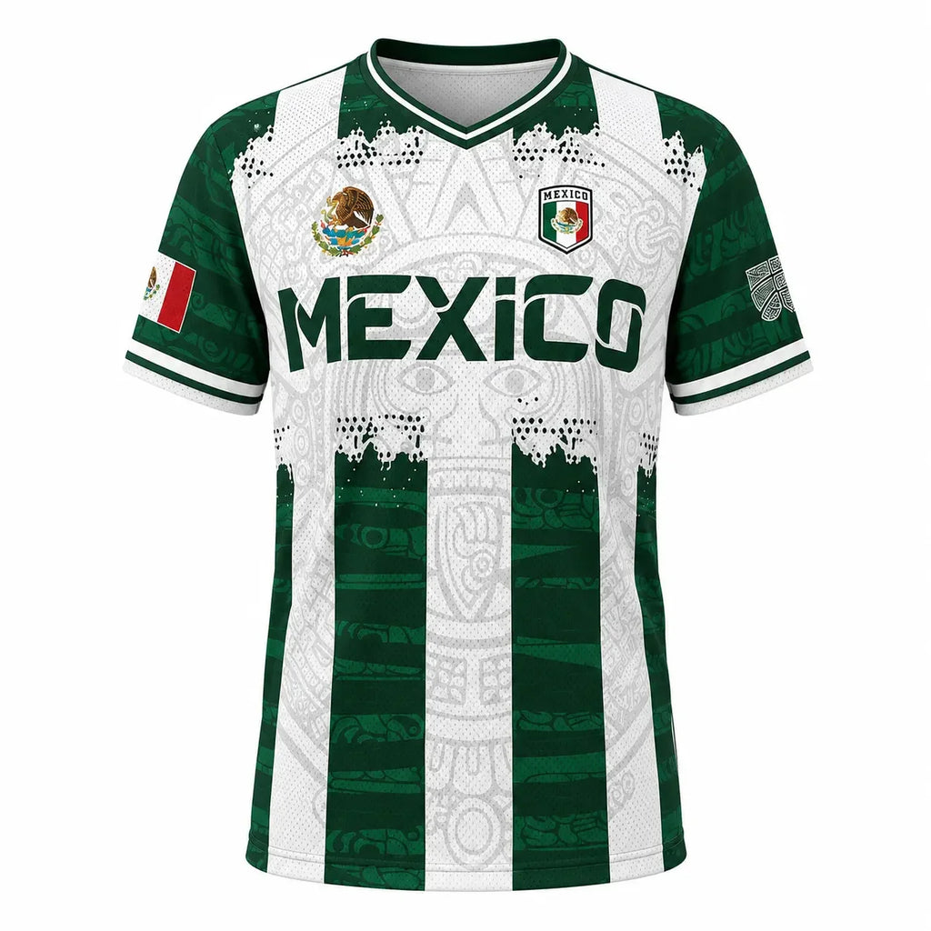 Mexican Aztec Calendar Soccer Shirt - Full Print Casual Four Seasons T-shirt Men and Women Breathable Quick Drying Sports Shirt