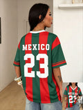Women's Striped Soccer Jersey V-Neck Casual Short Sleeve Fan Shirt