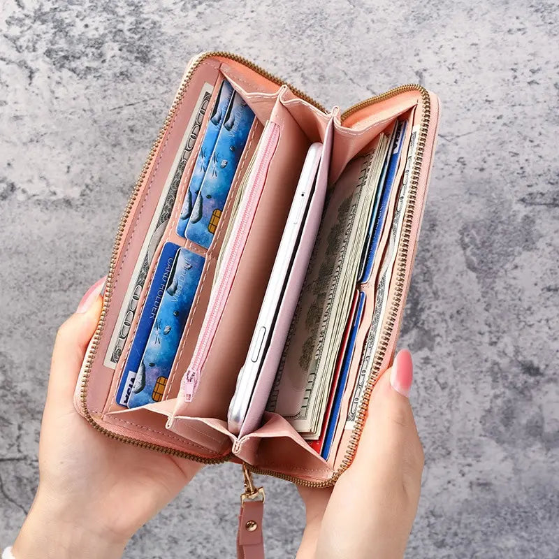 Women's Color Block Zip Wallet | Large PU Leather Card Holder & Coin Purse
