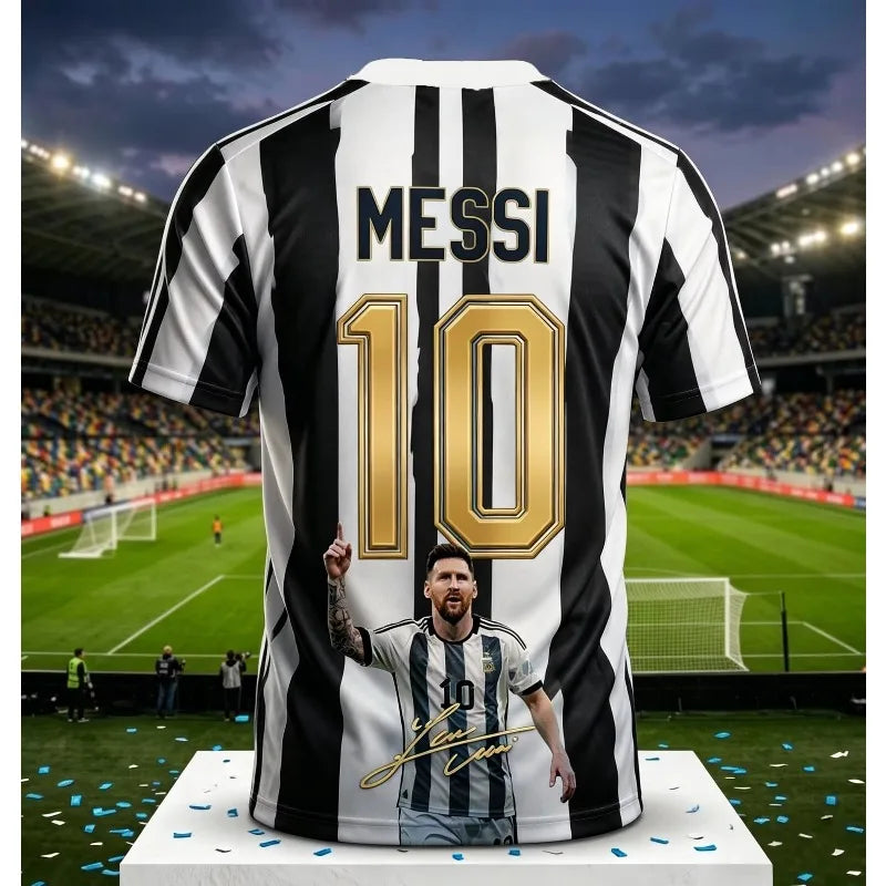 Messi #10 Argentina Football Jersey Blue White Striped 3D Print Shirt Men Women Soccer World Match Fan Short Sleeve Tops