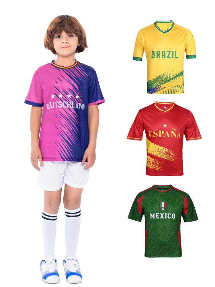Suruida Kids' Soccer Jerseys Spain Romania Italy Mexico Children Soccer Uniforms Quick Dry Soccer Tracksuit for Boys & Girls