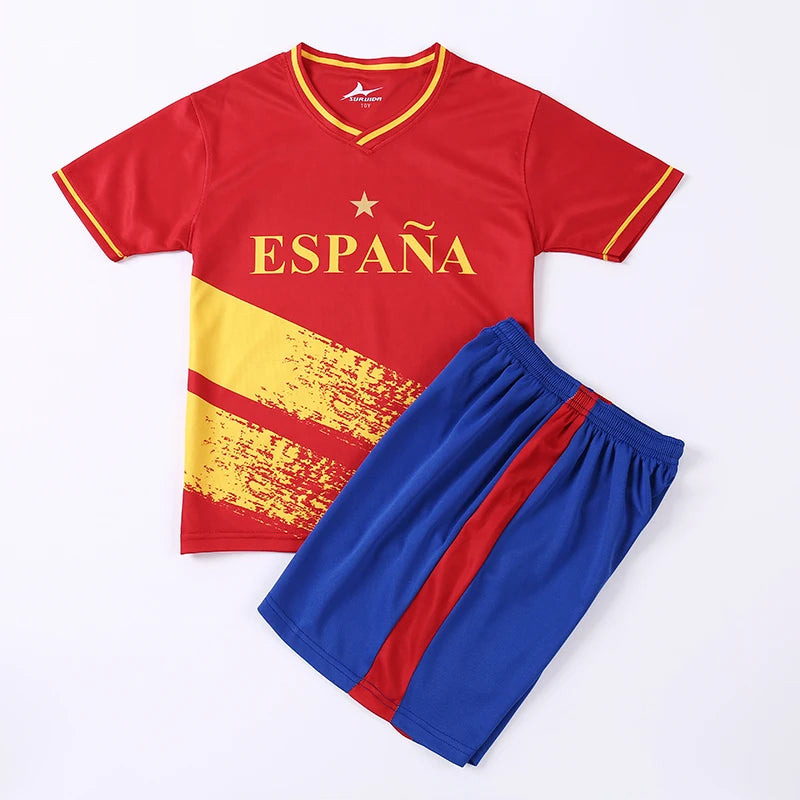 Suruida Kids' Soccer Jerseys Spain Romania Italy Mexico Children Soccer Uniforms Quick Dry Soccer Tracksuit for Boys & Girls