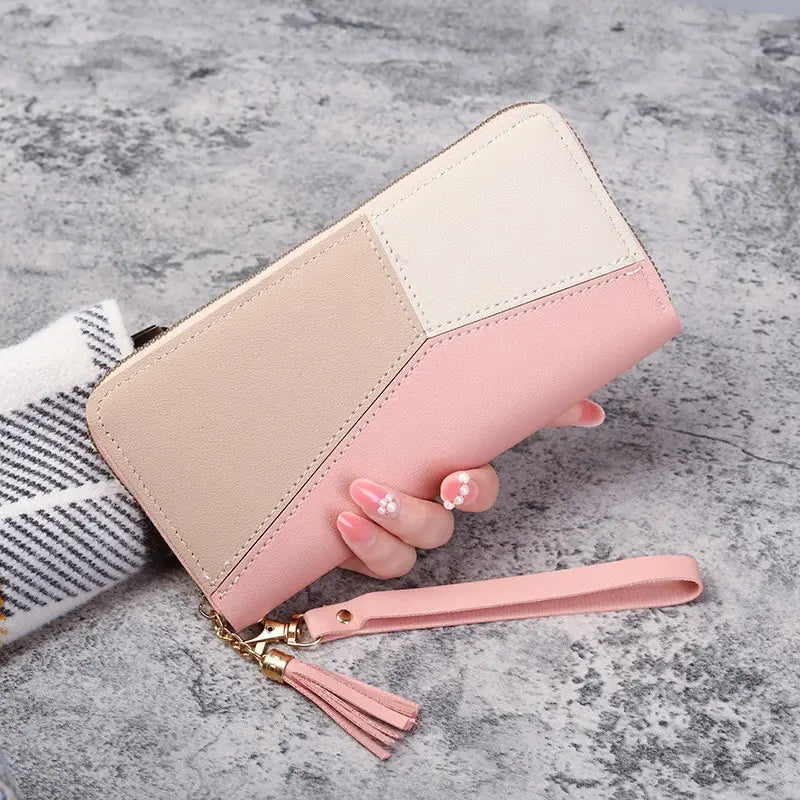 Elegant Color Block Zip Wallet