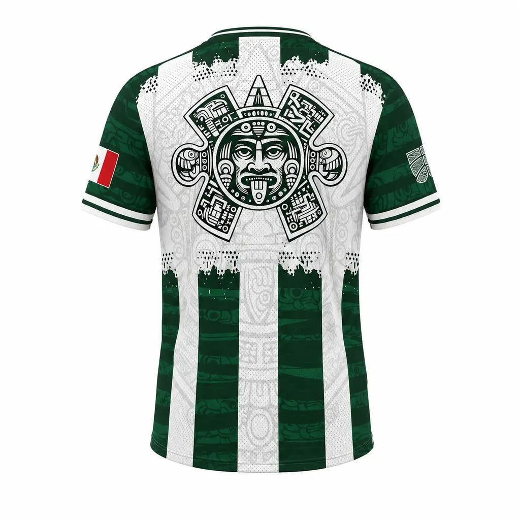 Mexican Aztec Calendar Soccer Shirt - Full Print Casual Four Seasons T-shirt Men and Women Breathable Quick Drying Sports Shirt