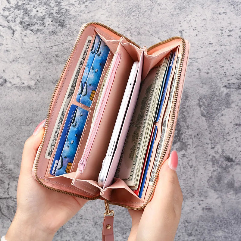 Women's Color Block Zip Wallet | Large PU Leather Card Holder & Coin Purse