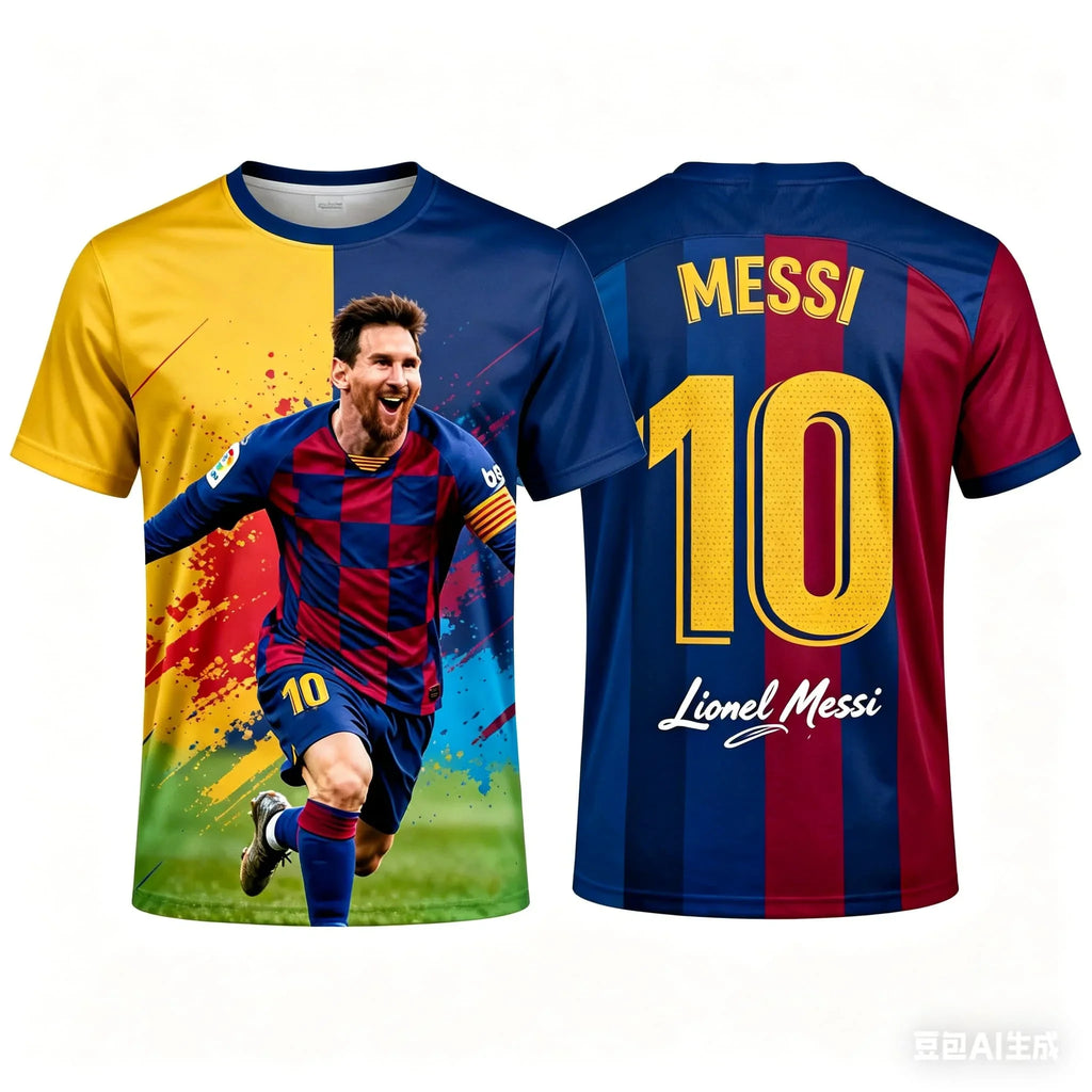 2026  Messi 10 Soccer Jersey Men with Barcelona Inspired Print Front and Messi Name and Number Back Sportswear for Fans