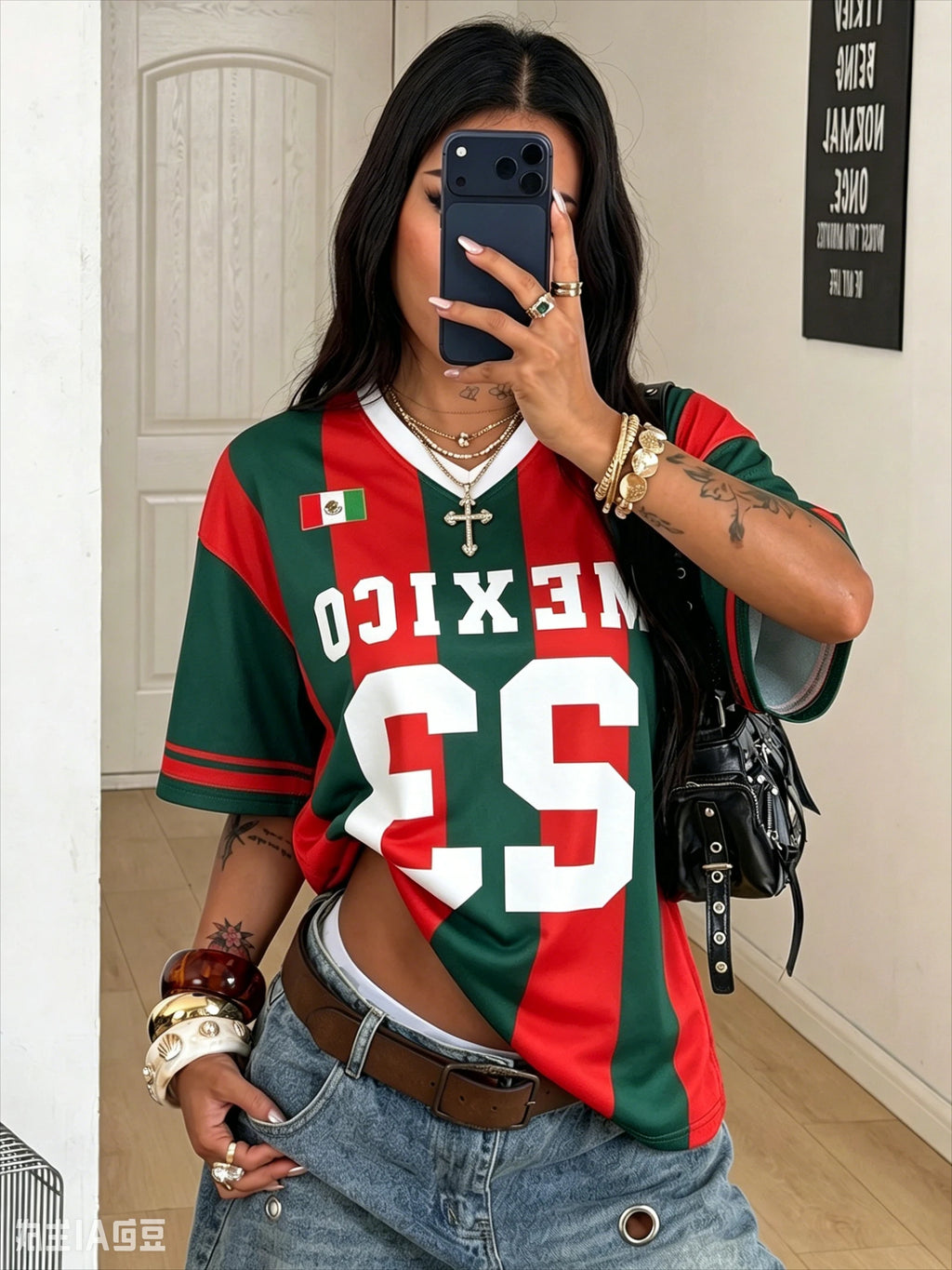 Women's Striped Soccer Jersey V-Neck Casual Short Sleeve Fan Shirt