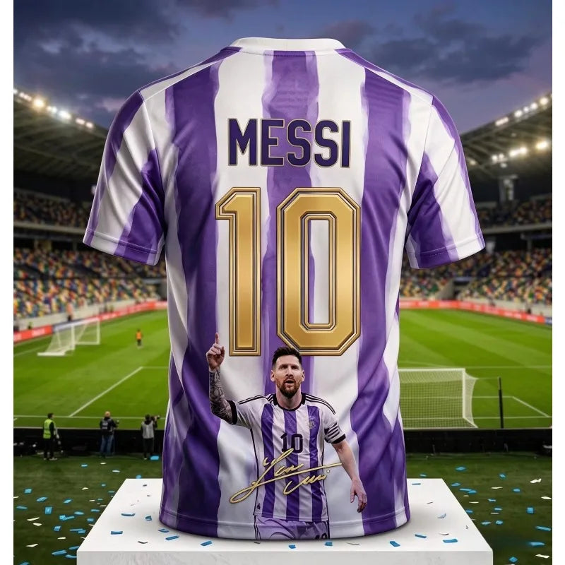 Messi #10 Argentina Football Jersey Blue White Striped 3D Print Shirt Men Women Soccer World Match Fan Short Sleeve Tops