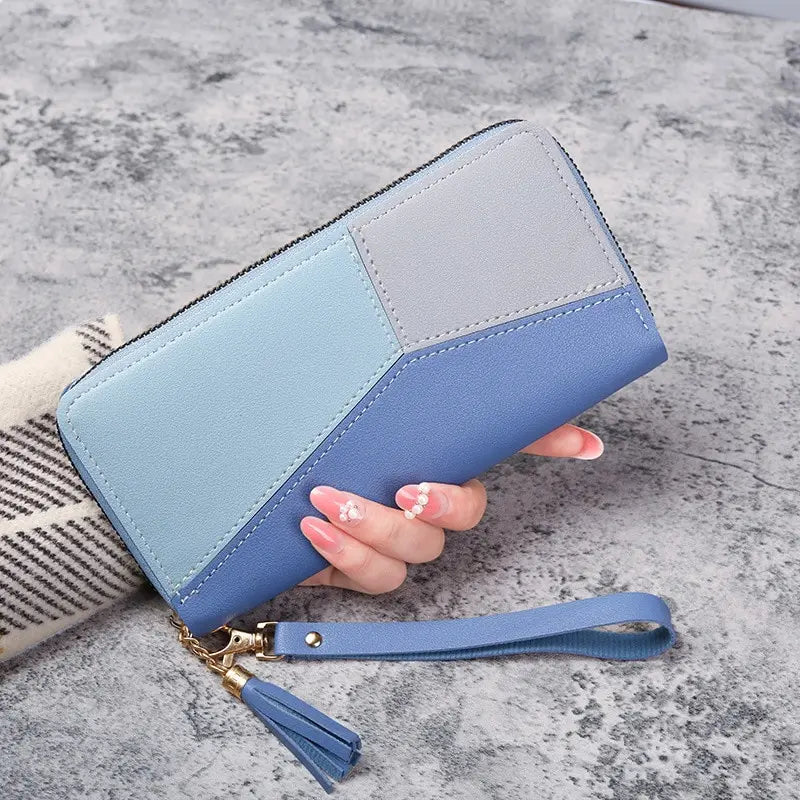 Elegant Color Block Zip Wallet
