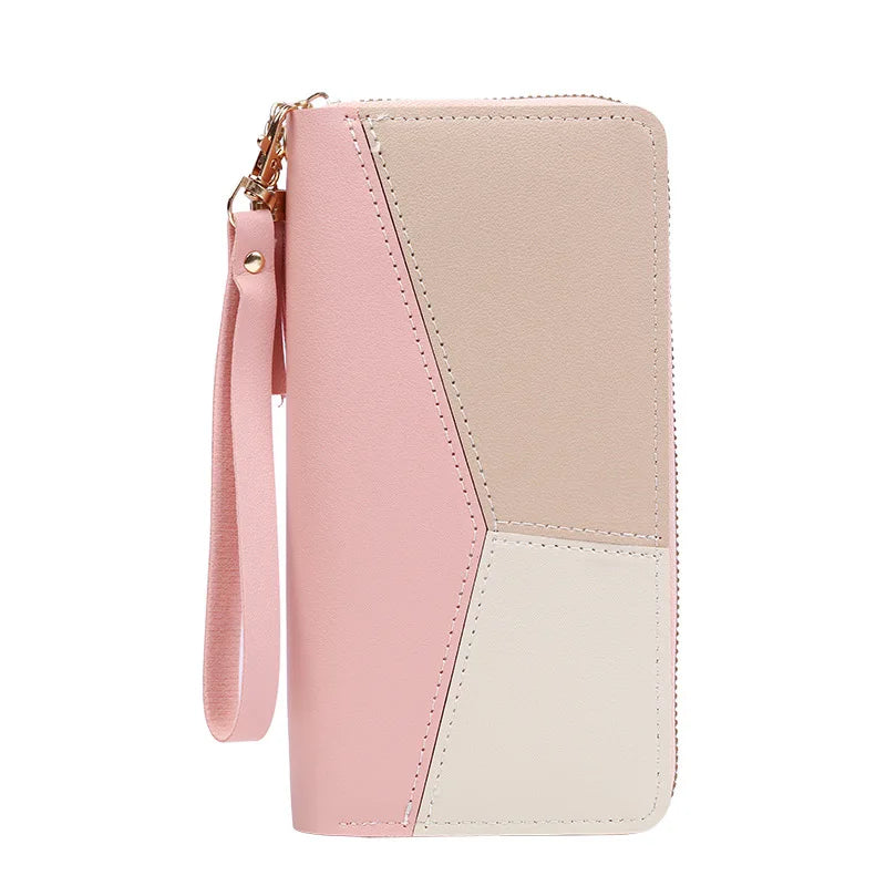 Women's Color Block Zip Wallet | Large PU Leather Card Holder & Coin Purse