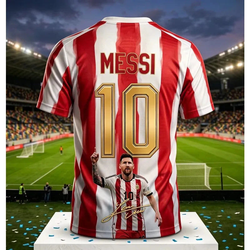 Messi #10 Argentina Football Jersey Blue White Striped 3D Print Shirt Men Women Soccer World Match Fan Short Sleeve Tops