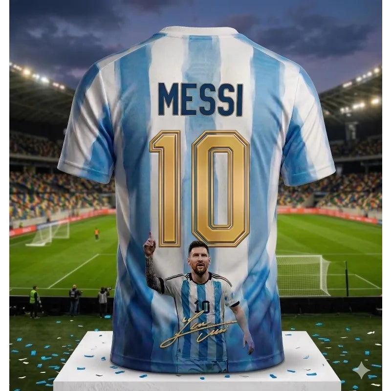 Messi #10 Argentina Football Jersey Blue White Striped 3D Print Shirt Men Women Soccer World Match Fan Short Sleeve Tops