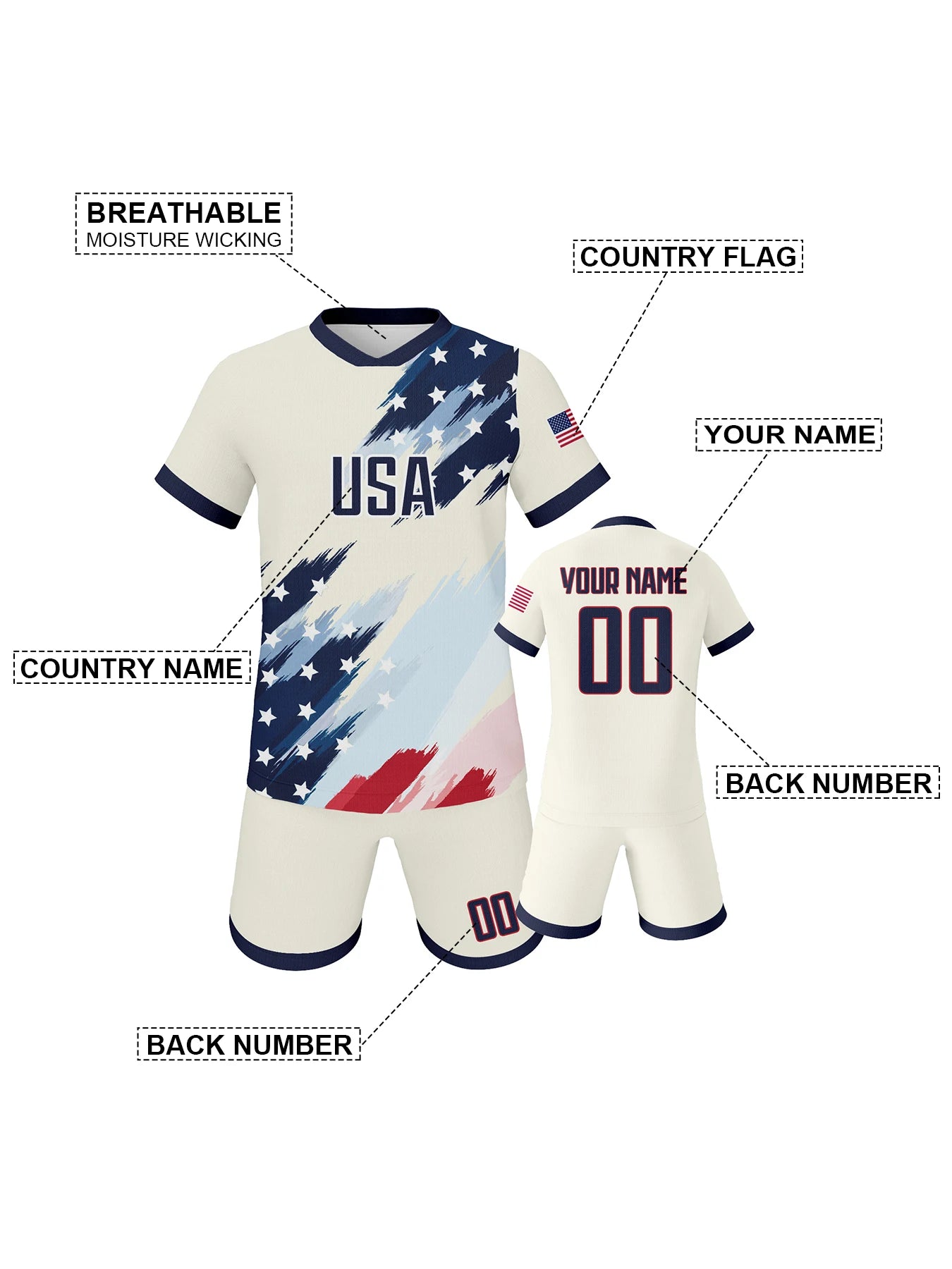 Personalized USA Soccer Uniform for Kids | Custom Name & Number