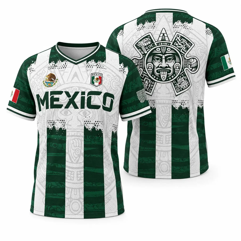 Mexican Aztec Calendar Soccer Shirt - Full Print Casual Four Seasons T-shirt Men and Women Breathable Quick Drying Sports Shirt