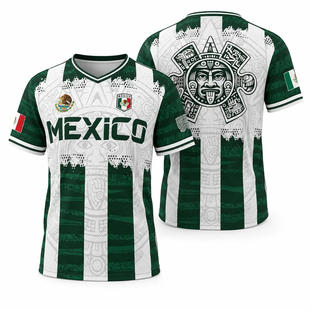 Mexican Aztec Calendar Soccer Shirt - Full Print Casual Four Seasons T-shirt Men and Women Breathable Quick Drying Sports Shirt