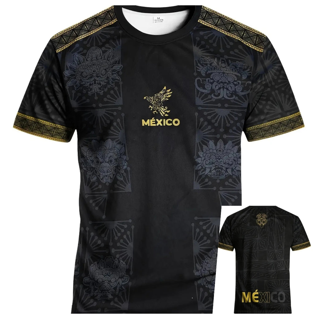 Aztec Mexico Premium Black & Gold Soccer Fan Jersey – Lightweight Performance T-Shirt