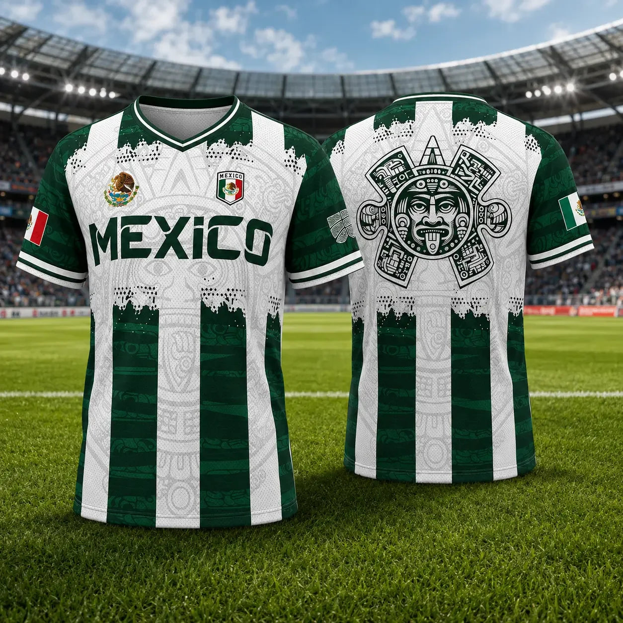 Mexican Aztec Calendar Soccer Shirt - Full Print Casual Four Seasons T-shirt Men and Women Breathable Quick Drying Sports Shirt