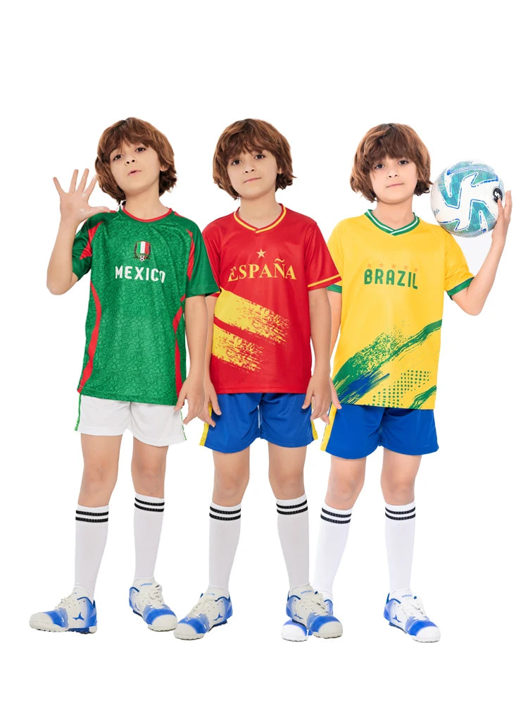 Suruida Kids' Soccer Jerseys Spain Romania Italy Mexico Children Soccer Uniforms Quick Dry Soccer Tracksuit for Boys & Girls